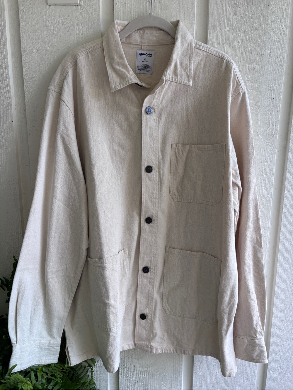 Sonoma Men's Light Cream Button-Front Shirt Jacket